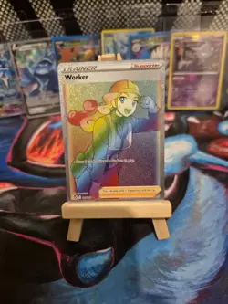 Pokemon TCG Worker 209/195 Silver Tempest Rainbow Secret Rare Card NM Condition - Image 2