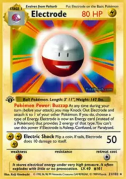 Electrode - 21/102 - Rare - 1st Edition HP, English Pokemon Base Set - Image 1