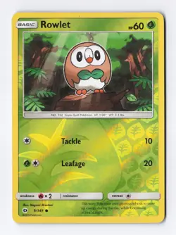 rowlet 9/149 common - Pokemon TCG sun and moon base reverse holo MP - Image 1