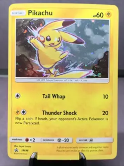Pokemon TCG Pikachu Sun & Moon Black Star Promo Card SM98 Cosmos Holo Rare NM - Image 1