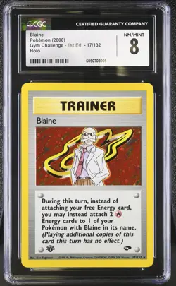 CGC 8 NM/MINT Blaine 17/132 HOLO 1st Edition Gym Challenge Pokemon Card - Image 1