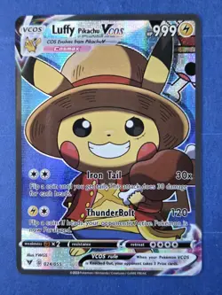 Pikachu One Piece Monkey D. Luffy Cosplay Cute Doujin ACG HOLO Card Near Mint C. - Image 1