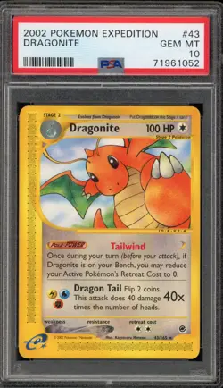 Pokemon Dragonite Expedition NON Holo Rare #43 PSA 10 Gem Mint - Image 1