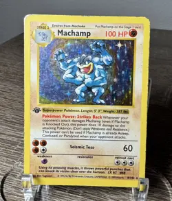 Pokemon TCG Machamp Holo 1st Edition Base Set #8/102 DMG/HP - Image 1