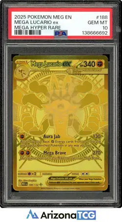 Pokemon 2025 Mega Lucario ex 188 Gold Hyper Rare Mega Evolution English PSA 10 - Image 1