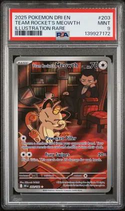 2025 POKEMON DRI EN-DESTINED RIVALS ILLUSTRATION RARE TEAM ROCKET'S MEOWTH PSA 9 - Image 1