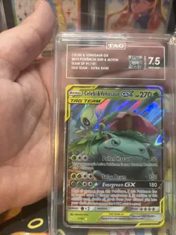 Pokemon Celebi & Venusaur Gx Sun & Moon Team Up 1/181 Ultra Rare TAG 7.5 NM+ - Image 2