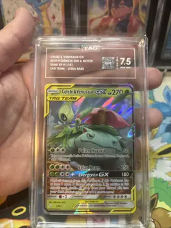 Pokemon Celebi & Venusaur Gx Sun & Moon Team Up 1/181 Ultra Rare TAG 7.5 NM+ - Image 3
