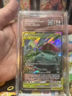 Pokemon Celebi & Venusaur Gx Sun & Moon Team Up 1/181 Ultra Rare TAG 7.5 NM+ - Image 4