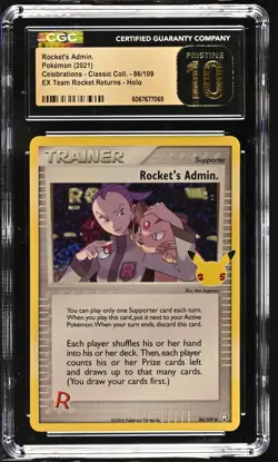 ROCKET'S ADMIN. Celebrations EX Team Rocket Returns #86 CGC Pristine 10 Pokemon - Image 1