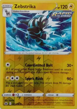 051/198 ZEBSTRIKA REVERSE HOLO CHILLING REIGN POKEMON CARD - Image 1