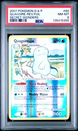 2007 POKEMON DIAMOND & PEARL SECRET WONDERS #60 QUAGSIRE-REVERSE FOIL PSA 8 - Image 1