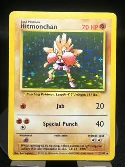 Pokemon TCG Hitmonchan 7/102 Base Set Holo Rare LP - Image 1
