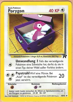 2000 Pokemon Team Rocket 1st Edition German Porygon 48/82 NM - Image 1
