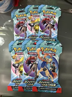Lot Of 6 Pokemon Journey Together Scarlet & Violet Booster Pack Factory Sleeved - Image 1