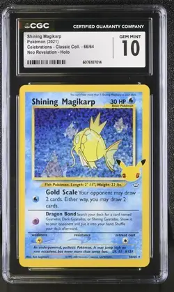 POKEMON CELEBRATIONS CGC 10 GEM MINT SHINING MAGIKARP 66/64 NEO REVELATION HOLO - Image 1