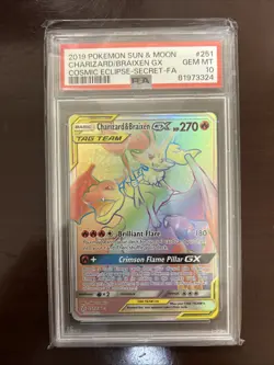 2019 Pokemon S & M Cosmic Eclipse Secret FA #251 Charizard Braixen Gx PSA 10 - Image 1