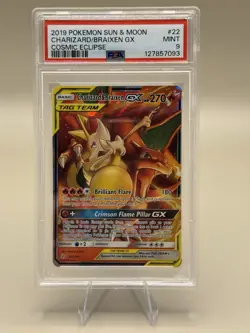Charizard & Braixen GX #22/236 PSA 9 Cosmic Eclipse Pokemon 2019 - Image 1