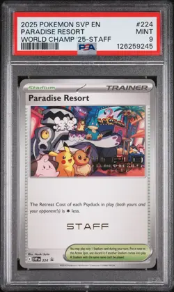 2025 POKEMON SVP PROMO WORLD CHAMPIONSHIPS 2025-STAFF #224 PARADISE RESORT PSA 9 - Image 1