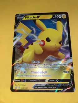 Pokemon TCG SWSH061 Pikachu v Black Star Promo Card NM Condition - Image 1