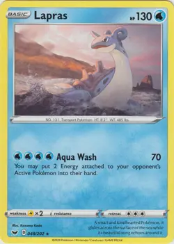LP Pokemon Lapras - 048/202 - Rare Lightly Played Sword & Shield Base Set - Image 1