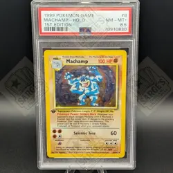 1999 POKEMON GAME 1ST ED #8 MACHAMP-HOLO PSA 8.5 - Image 1