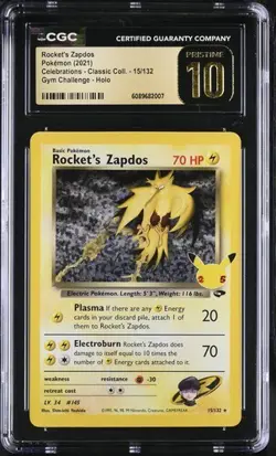 ⚡ CGC 10 Pristine Rocket's Zapdos 15/132 2021 Pokemon Celebrations Classic Coll - Image 1