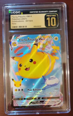 CGC 10 PRISTINE 2021 POKEMON CELEBRATIONS #007 FULL ART/FLYING PIKACHU VMAX - Image 1