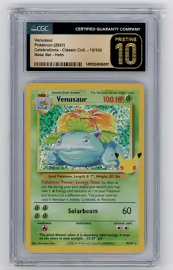 VENUSAUR Celebrations Base Set Holo #15 CGC Pristine 10 Pokemon - Image 1