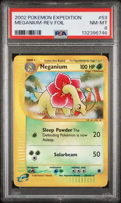2002 POKEMON EXPEDITION #53 MEGANIUM-REVERSE FOIL PSA 8 - Image 1
