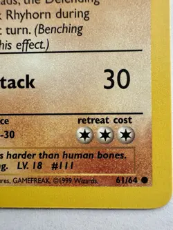 Pokemon TCG: 1999 Vintage Pokemon Rhyhorn 61/64-1ST EDITION - Image 4