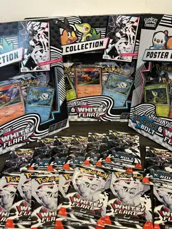 Pokemon Black Bolt & White Flare SEALED Poster Collection & 16 Booster Packs - Image 1