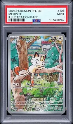 2025 POKEMON PFL EN-PHANTASMAL FLAMES ILLUSTRATION RARE #106 MEOWTH PSA 9 - Image 1