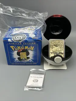 1999 Pokemon POLIWHIRL Burger King 23k Gold Plated Card Pokeball in Box - Image 1