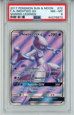 POKEMON SHINING LEGENDS MEWTWO GX #72 FULL ART HOLO FOIL PSA 8 NM-MT #44376873 - Image 1