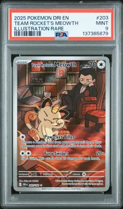 2025 POKEMON DRI EN-DESTINED RIVALS ILLUSTRATION RARE TEAM ROCKET'S MEOWTH PSA 9 - Image 1