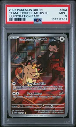 2025 POKEMON DRI EN-DESTINED RIVALS ILLUSTRATION RARE TEAM ROCKET'S MEOWTH PSA 9 - Image 1