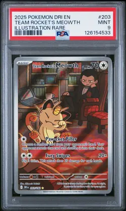 2025 POKEMON DRI EN-DESTINED RIVALS ILLUSTRATION RARE TEAM ROCKET'S MEOWTH PSA 9 - Image 1
