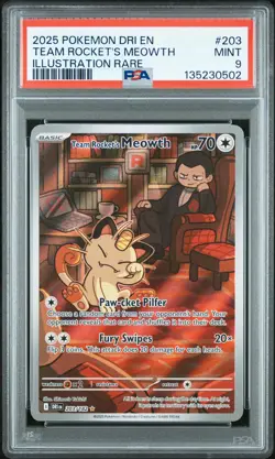 2025 POKEMON DRI EN-DESTINED RIVALS ILLUSTRATION RARE TEAM ROCKET'S MEOWTH PSA 9 - Image 1