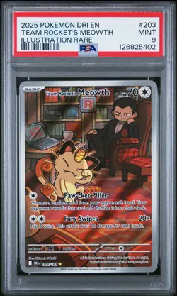 2025 POKEMON DRI EN-DESTINED RIVALS ILLUSTRATION RARE TEAM ROCKET'S MEOWTH PSA 9 - Image 1
