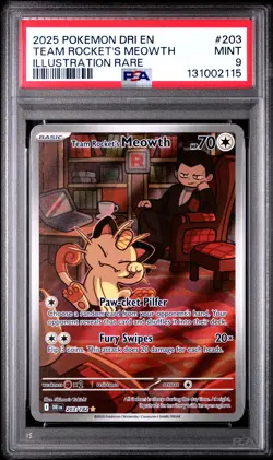 2025 POKEMON DRI EN-DESTINED RIVALS ILLUSTRATION RARE TEAM ROCKET'S MEOWTH PSA 9 - Image 1