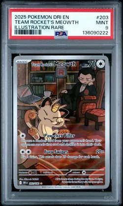 2025 POKEMON DRI EN-DESTINED RIVALS ILLUSTRATION RARE TEAM ROCKET'S MEOWTH PSA 9 - Image 1