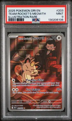 2025 POKEMON DRI EN-DESTINED RIVALS ILLUSTRATION RARE TEAM ROCKET'S MEOWTH PSA 9 - Image 1
