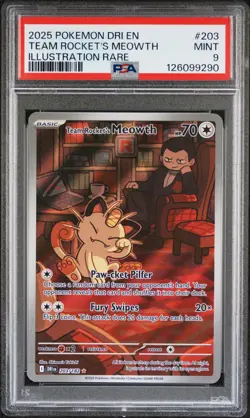2025 POKEMON DRI EN-DESTINED RIVALS ILLUSTRATION RARE TEAM ROCKET'S MEOWTH PSA 9 - Image 1