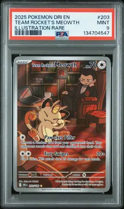 2025 POKEMON DRI EN-DESTINED RIVALS ILLUSTRATION RARE TEAM ROCKET'S MEOWTH PSA 9 - Image 1