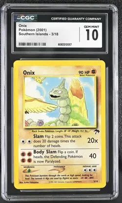 CGC 10 GEM MINT Onix 2001 Southern Islands 3/18 Pokemon Card - Image 1