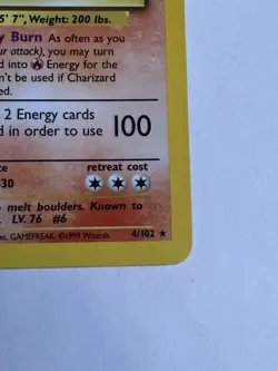 Charizard Base Set Unlitmited Pokemon Card 1999 Holo Near Mint NM - Image 5