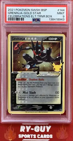 2021 POKEMON CELEBRATIONS ETB BLACK STAR PROMO GOLD STAR GRENINJA #144 PSA 9 - Image 1