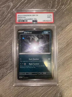 Pokemon Darkrai 136/197 Obsidian Flames Cosmo Holo Swirl PSA 9 Triple Whammy Tin - Image 3
