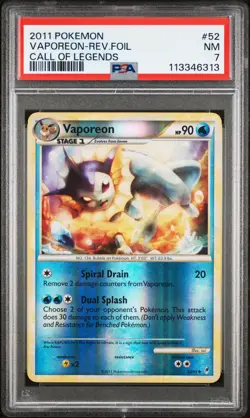 2011 POKEMON CALL OF LEGENDS VAPOREON #52 REVERSE FOIL PSA 7 NM #113346313 - Image 1